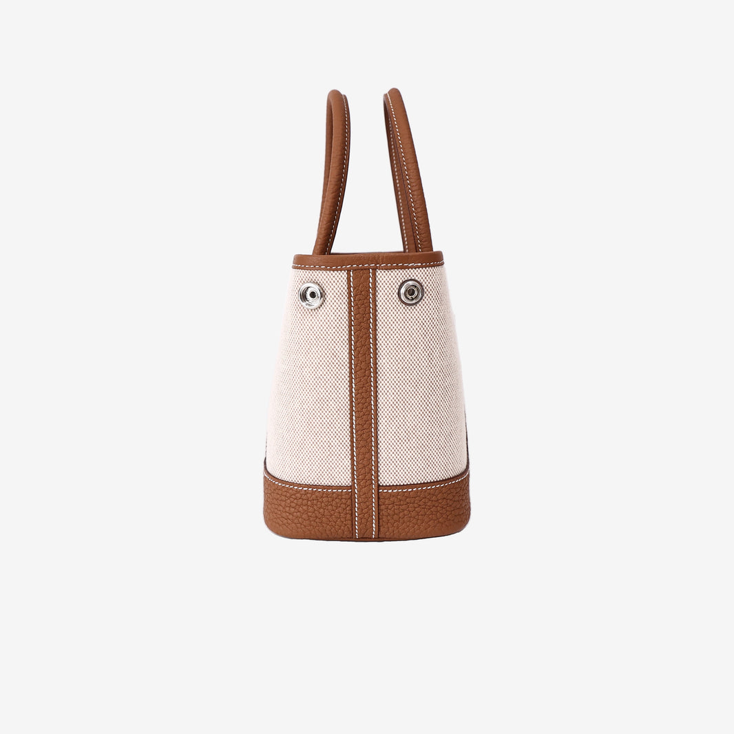 Hermès Neo Garden Party 23 Mini in Ecru, Beige and Ébène Negonda Leather and Canvas side view