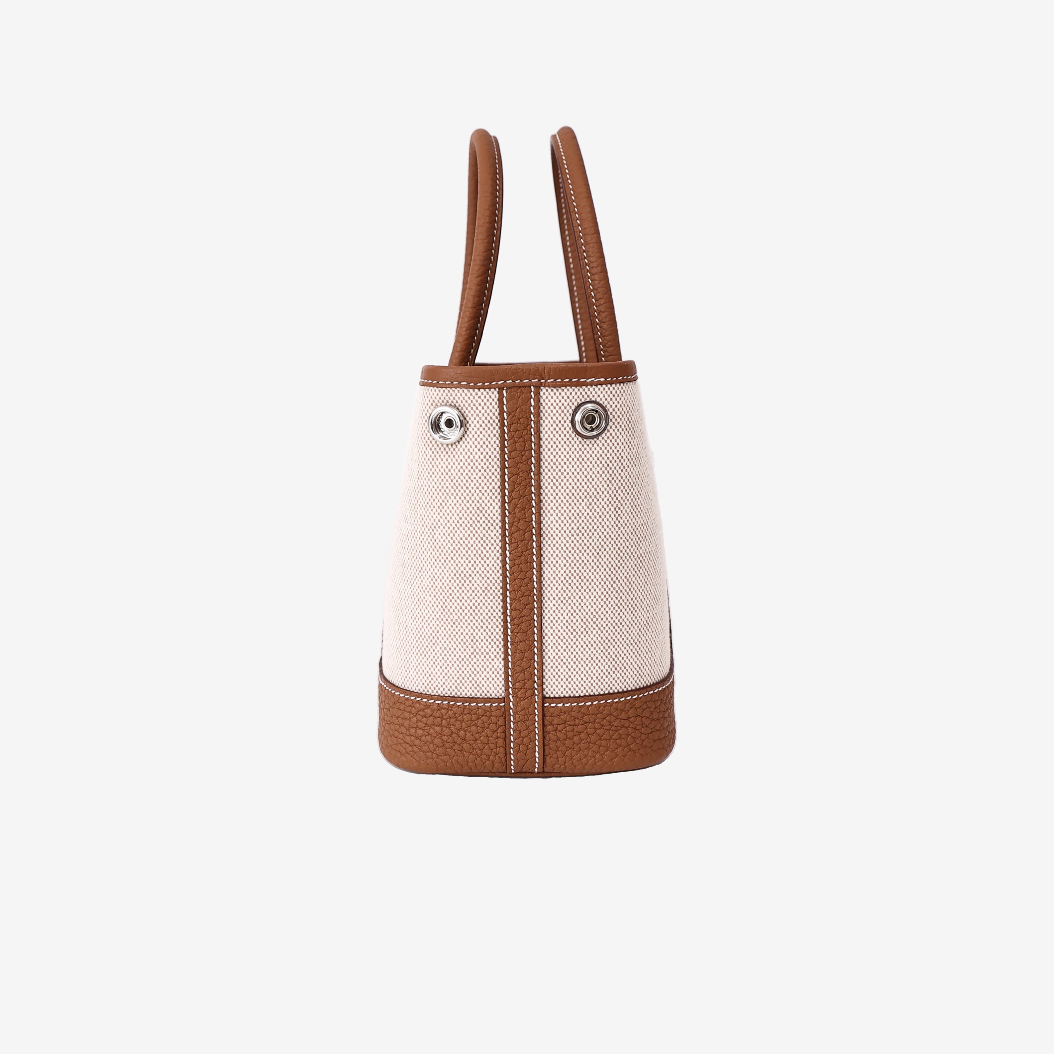 Hermès Neo Garden Party 23 Mini in Ecru, Beige and Ébène Negonda Leather and Canvas side view