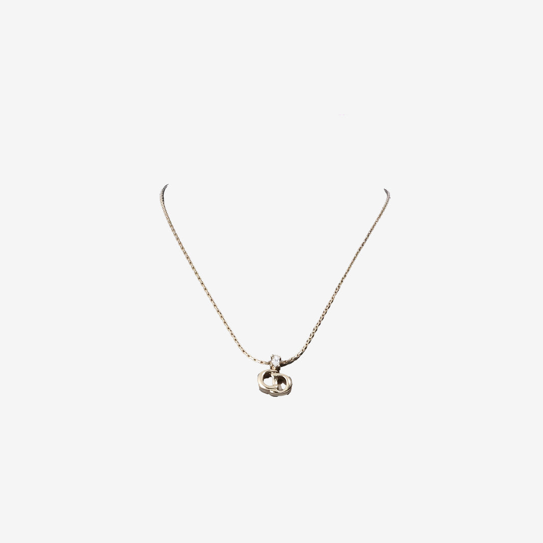 Dior CD Logo Necklace in Gold-Tone Metal with Rhinestones