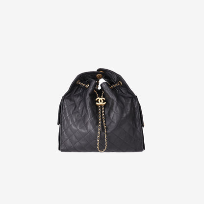 Chanel 25 Medium Hobo Bag in Black Caviar Leather with Gold Hardware