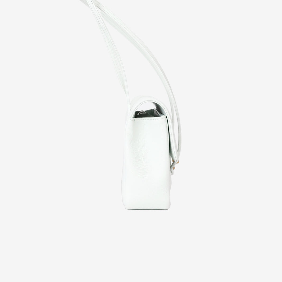 Chanel 26P Preppy Flap Small in White Calfskin Leather with Gold Hardware side view