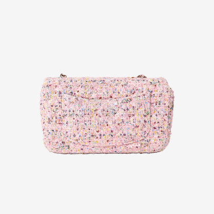 Chanel Mini Classic Rectangular Flap Bag in Pink Multicolour Tweed with Gold Hardware