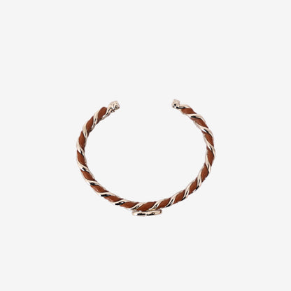Chanel Cuff Bracelet in Gold Metal and Brown Lambskin Leather with Resin top view