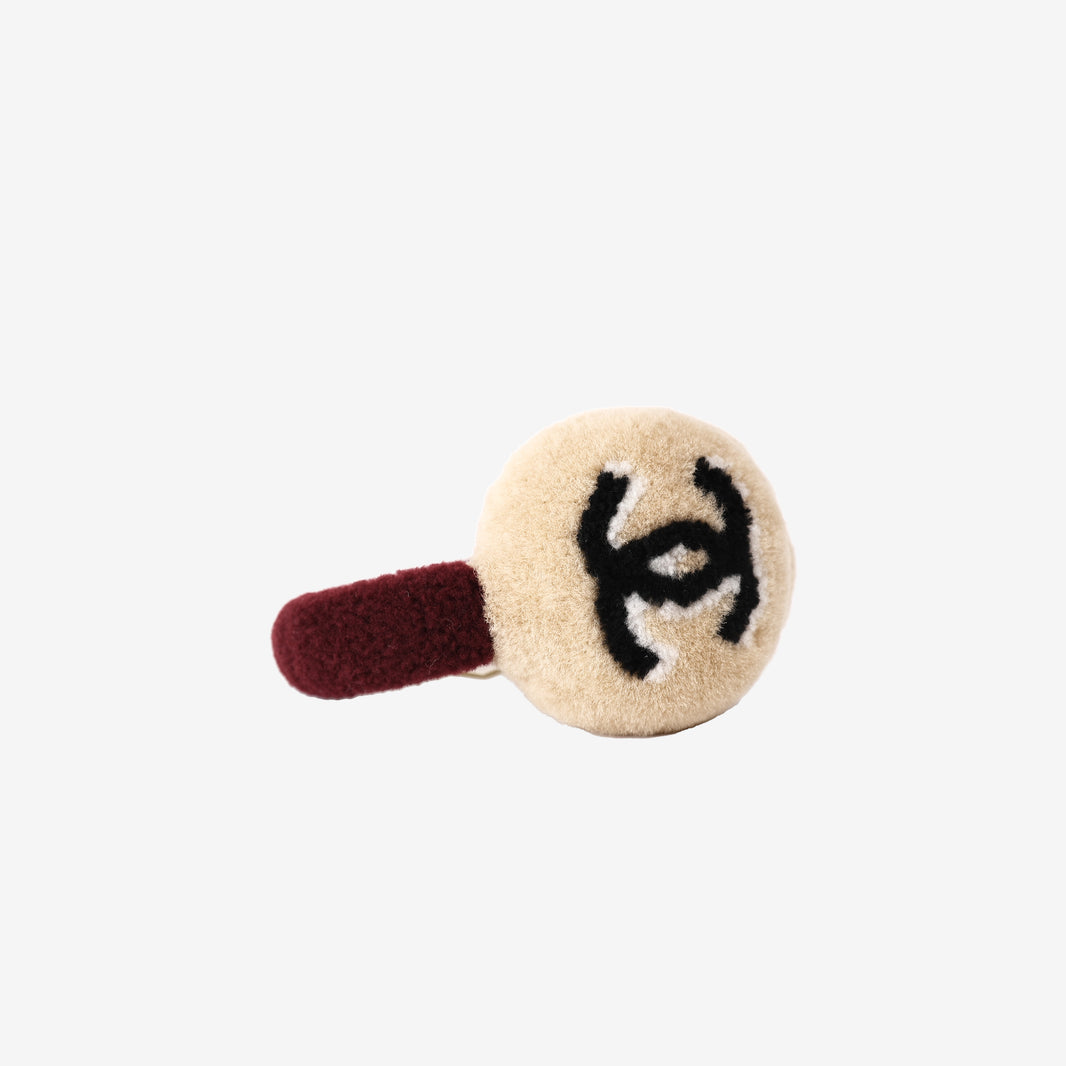 Chanel Coco Neige 26N CC Logo Earmuffs in Beige/Burgundy Lamb Shearling