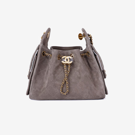 Chanel 25 Small Handbag in Dark Grey Suede with Gold Hardware front view