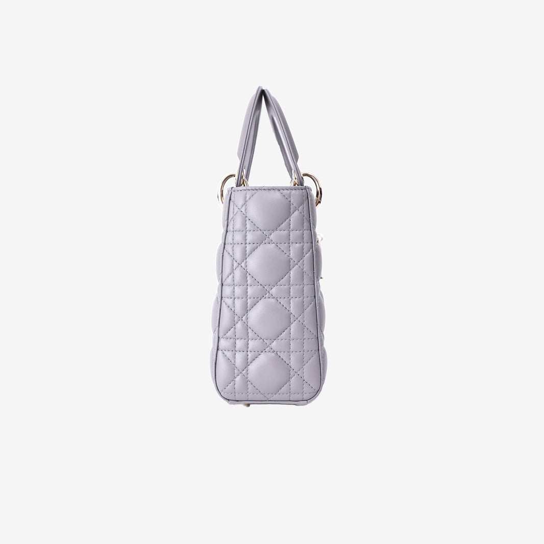 Dior Lady Dior Small in Grey Lambskin Leather with Gold Hardware
