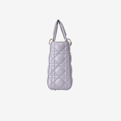 Dior Lady Dior Small in Grey Lambskin Leather with Gold Hardware