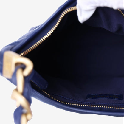 Chanel Wild Stitch Hobo Bag in Blue Shiny Lambskin Leather with Gold Hardware interior view