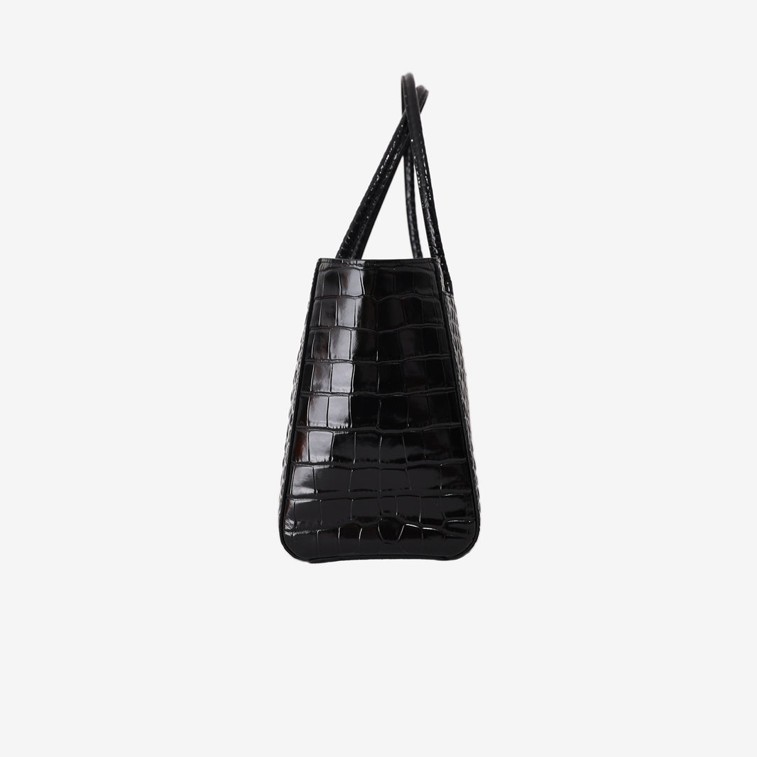 Chanel 26K Shopping Bag in Black Crocodile-Embossed Calfskin Leather with Gold Hardware