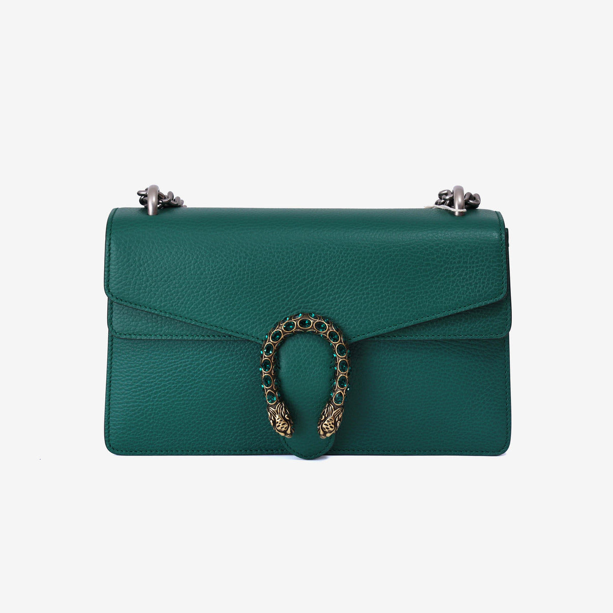 Gucci Dionysus Small Shoulder Bag in Green Grained Calfskin Leather with Silver Hardware front view
