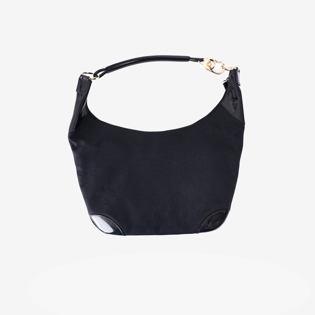 Gucci GG Canvas Hobo Bag in Black Canvas with Gold Hardware