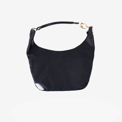 Gucci GG Canvas Hobo Bag in Black Canvas with Gold Hardware