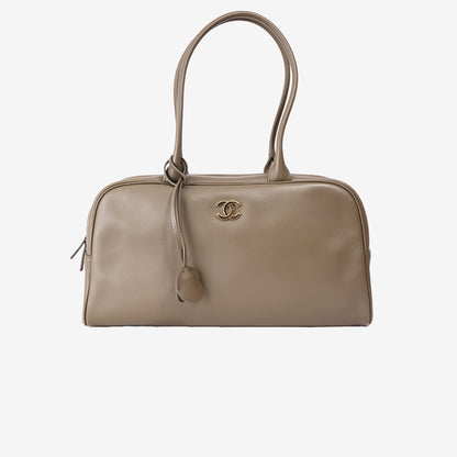 Chanel Large Bowling Bag in Dark Khaki Calfskin Leather with Gold Hardware (Contact to Enquire)