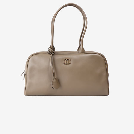 Chanel Large Bowling Bag in Dark Khaki Calfskin Leather with Gold Hardware (Contact to Enquire)