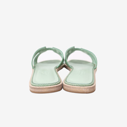 Hermès Oran Sandals in Vert Jade Lizard Leather (Size 38)