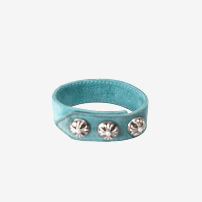 Chrome Hearts 3-Button Leather Bracelet in Tiffany Blue
