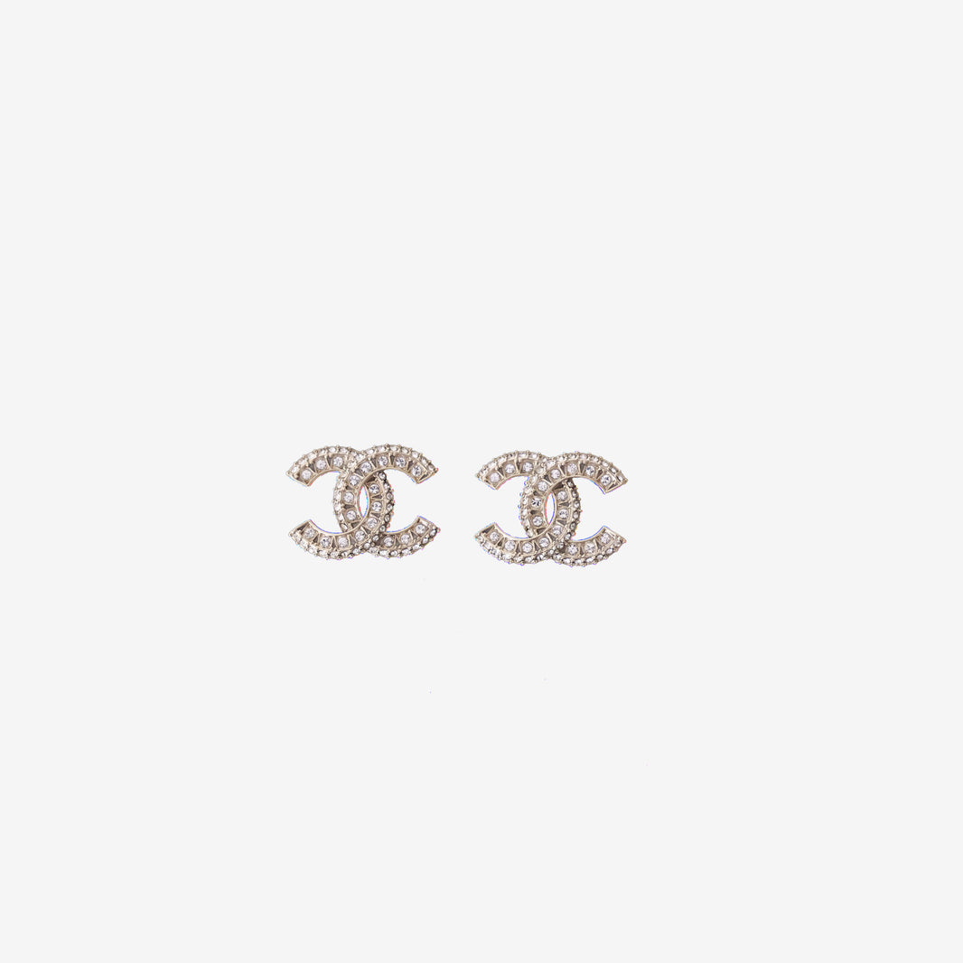 Chanel CC Logo Stud Large Earrings with Crystal Embellishment (Contact to Enquire)