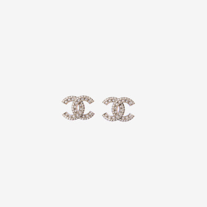 Chanel CC Logo Stud Large Earrings with Crystal Embellishment (Contact to Enquire)