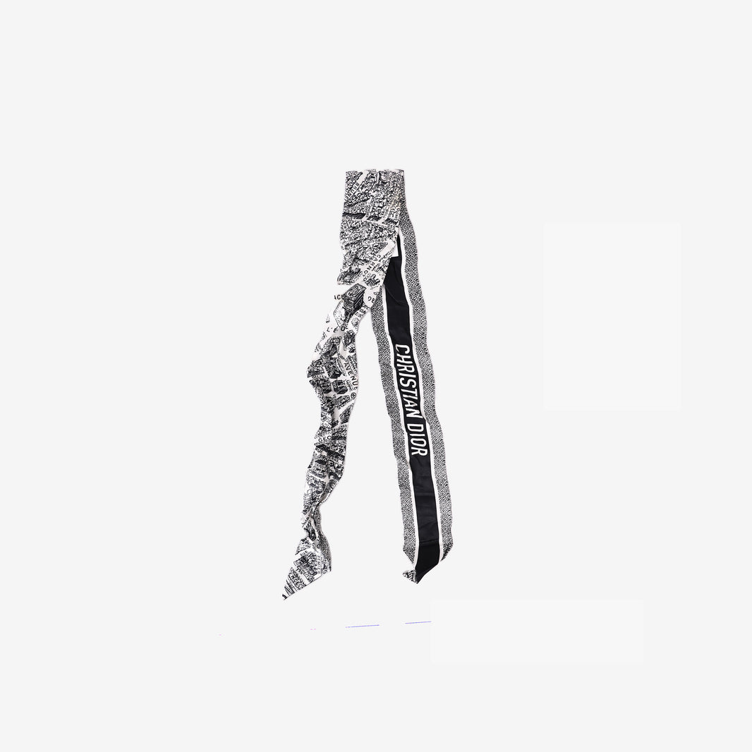 Christian Dior Plan de Paris Mitzah Scarf in White and Black Silk