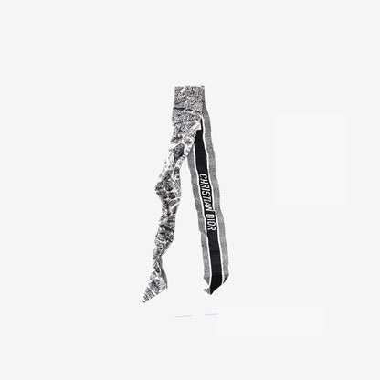 Christian Dior Plan de Paris Mitzah Scarf in White and Black Silk