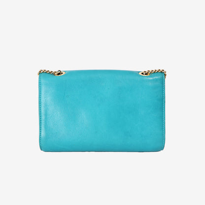 Vivienne Westwood Shoulder Chain Bag in Turquoise Nappa Leather with Gold Hardware