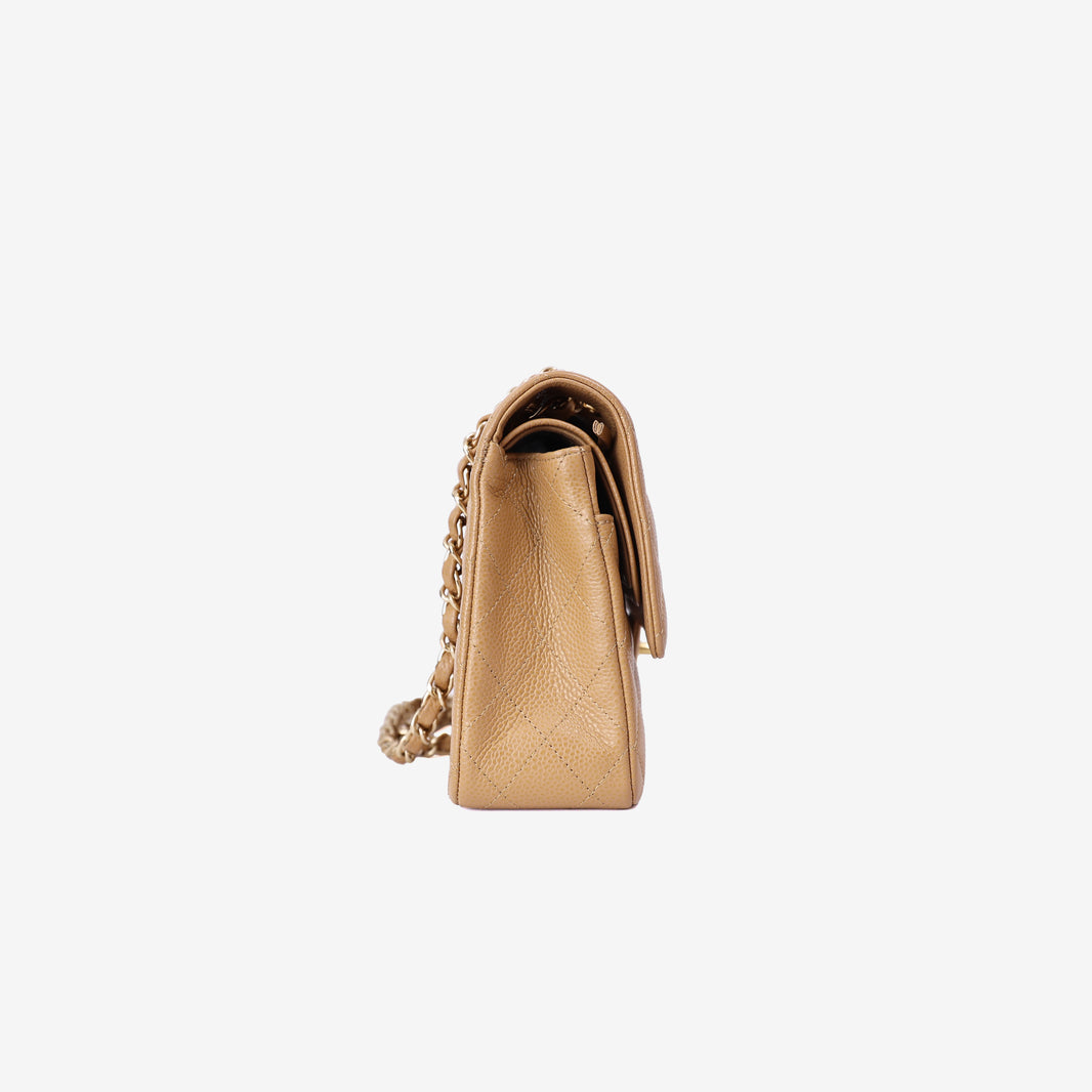 Chanel Vintage Classic Double Flap Medium Bag in Beige Caviar Leather with Gold Hardware side view