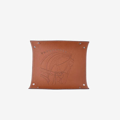 Hermès Mises et Relances Change Tray in Gold/Bleu Régate Taurillon Leather with Palladium Hardware front view