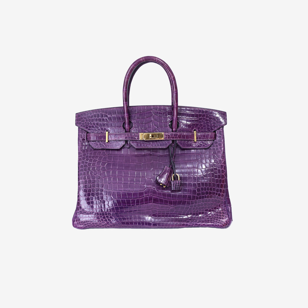 Hermès Birkin 35 in Amethyst Porosus Crocodile Leather front view