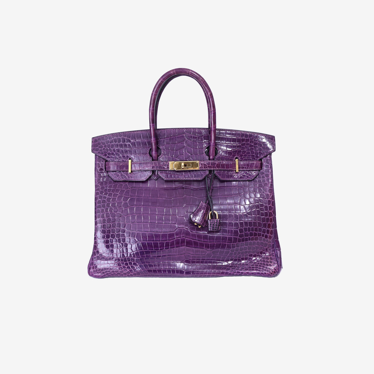 Hermès Birkin 35 in Amethyst Porosus Crocodile Leather front view