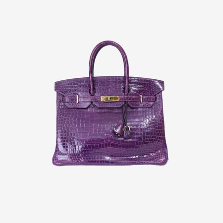 Hermès Birkin 35 in Amethyst Porosus Crocodile Leather front view