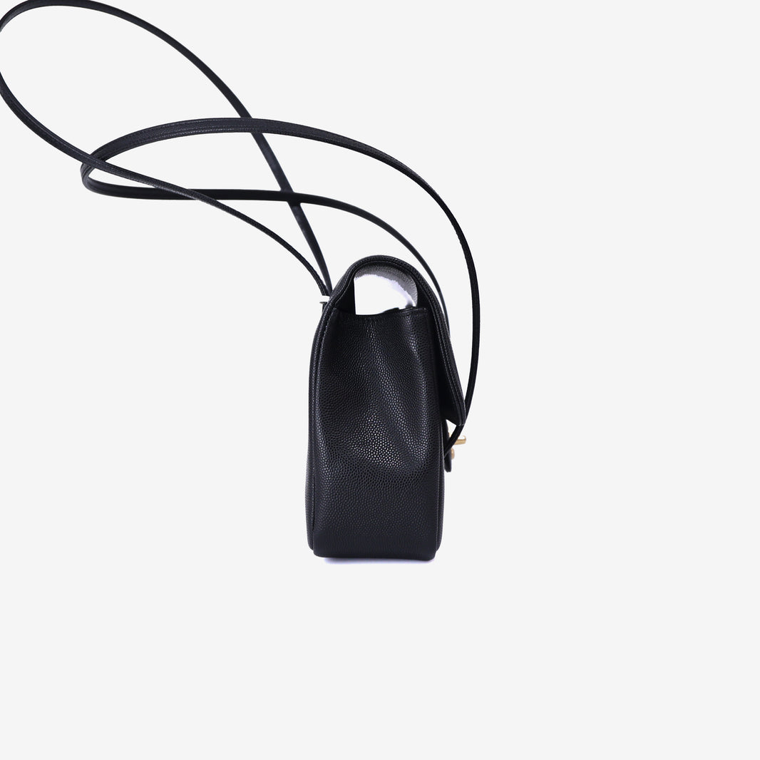 Chanel 26P Preppy Flap Small Bag in Black Calfskin Leather with Gold Hardware side view