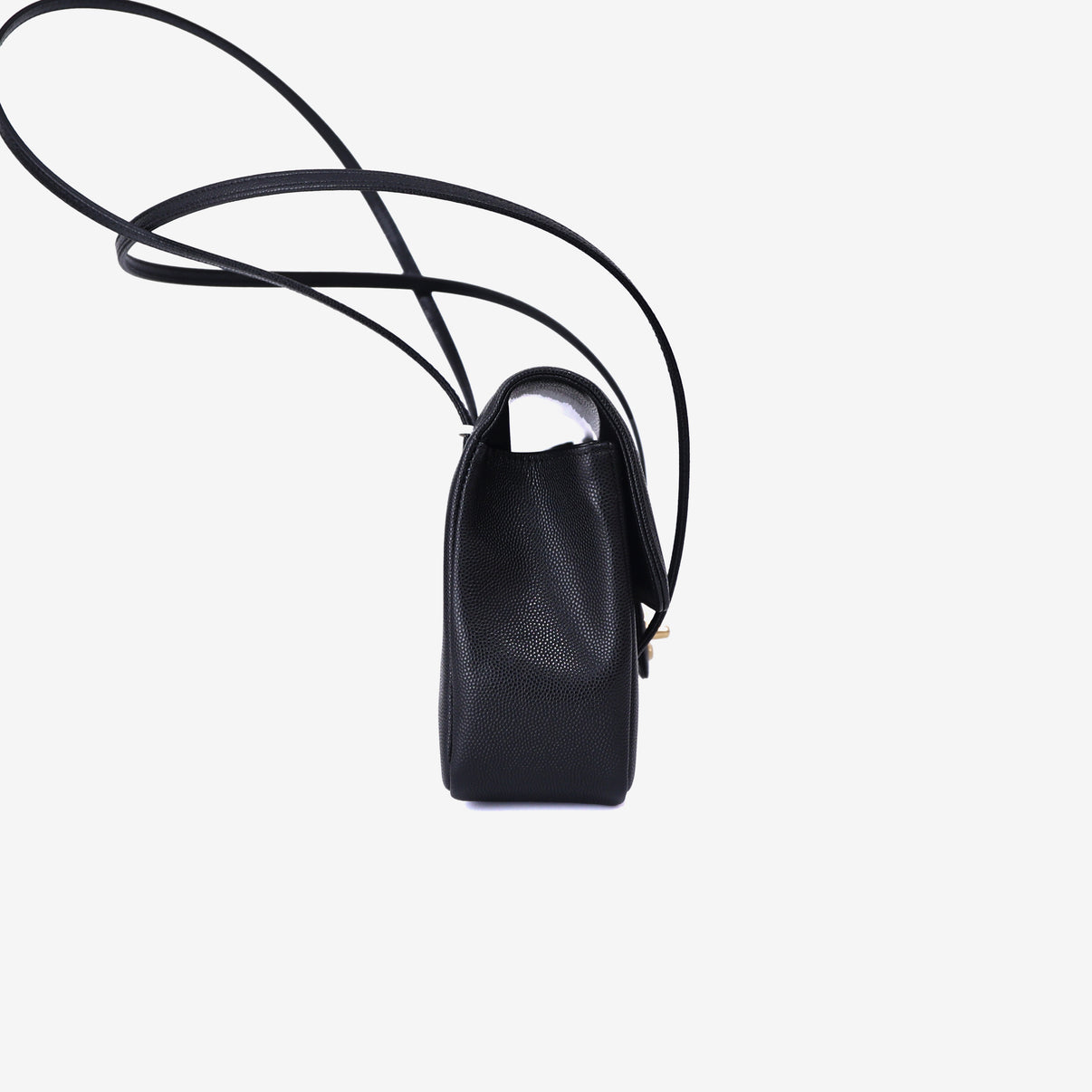 Chanel 26P Preppy Flap Small Bag in Black Calfskin Leather with Gold Hardware side view