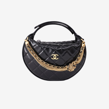 Chanel Mini Bow Hobo Pouch Handbag in Black Lambskin Leather with Gold Hardware (Contact to Enquire)
