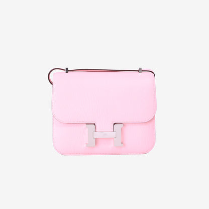 Hermès Constance 18 in Sakura Pink Chevre Mysore Leather with Palladium Hardware front view