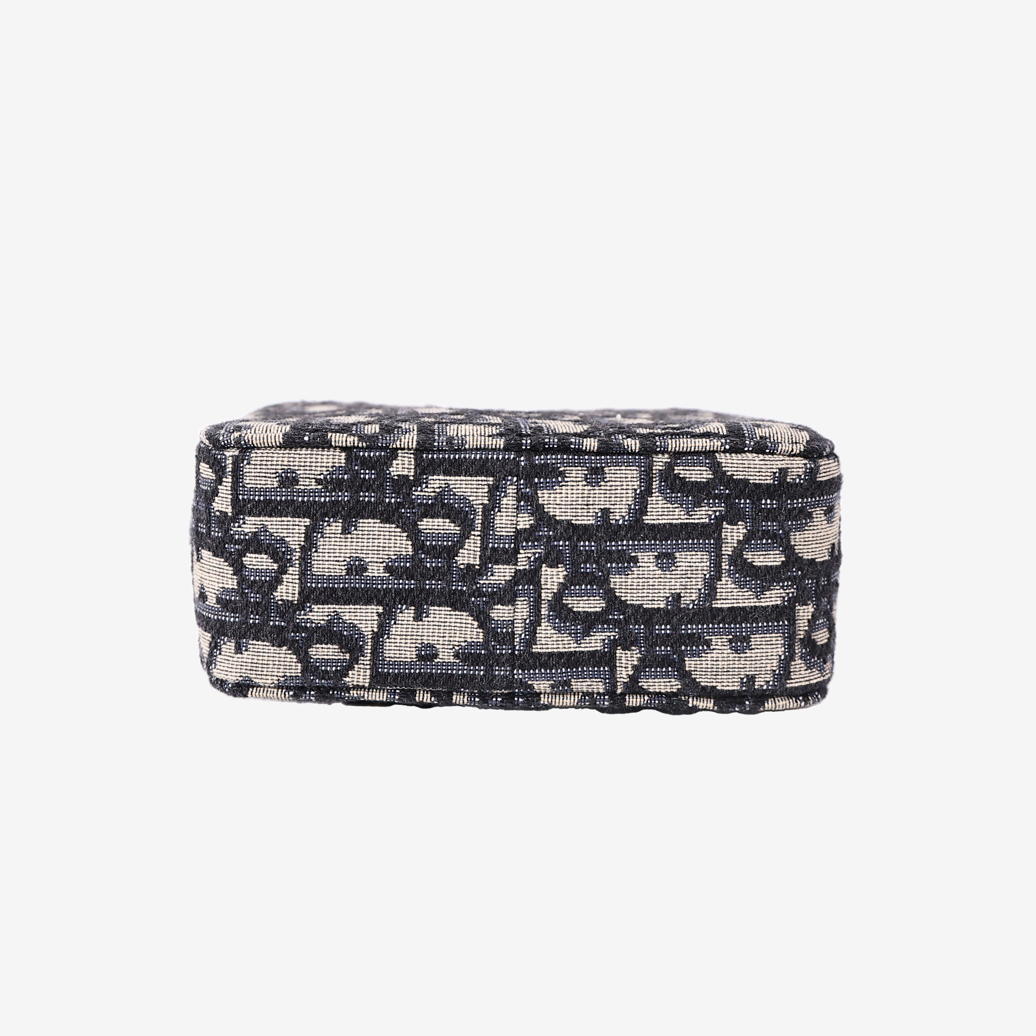 Dior Oblique Pouch in Navy and Beige Jacquard Canvas with Gold Hardware bottom view