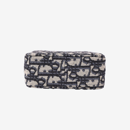 Dior Oblique Pouch in Navy and Beige Jacquard Canvas with Gold Hardware bottom view