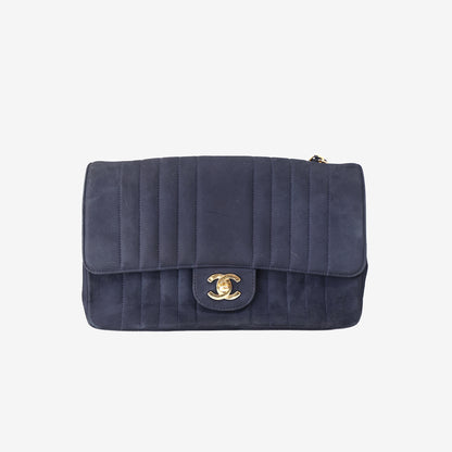 Chanel Vintage Mademoiselle Vertical Flap Bag in Black Suede Leather with Gold Hardware