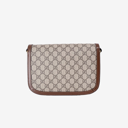 Gucci Horsebit 1955 Shoulder Bag in Beige Brown GG Canvas and Calfskin Leather with Gold Hardware