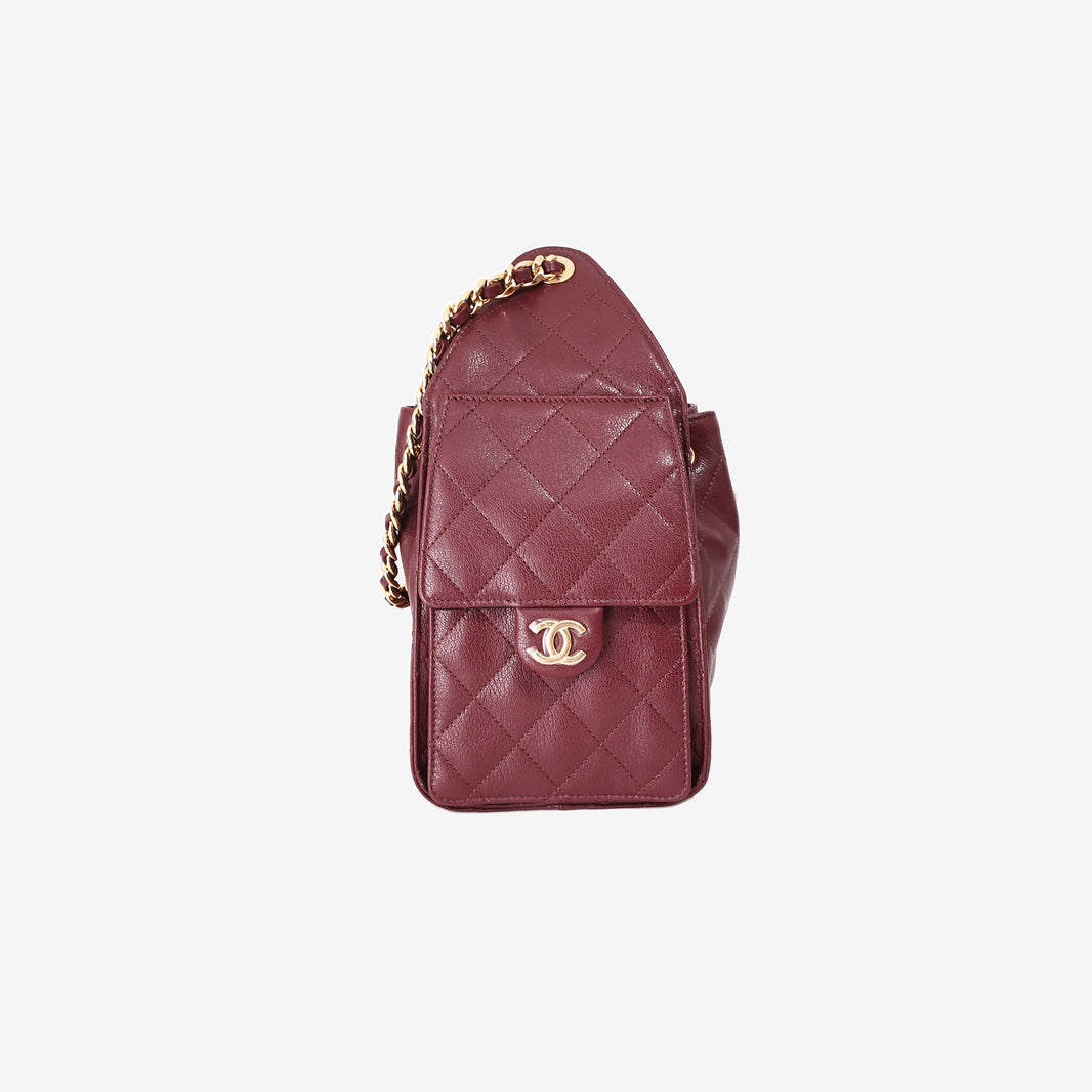 Chanel 25 Small Hobo Bag in Burgundy Lambskin with Gold Hardware