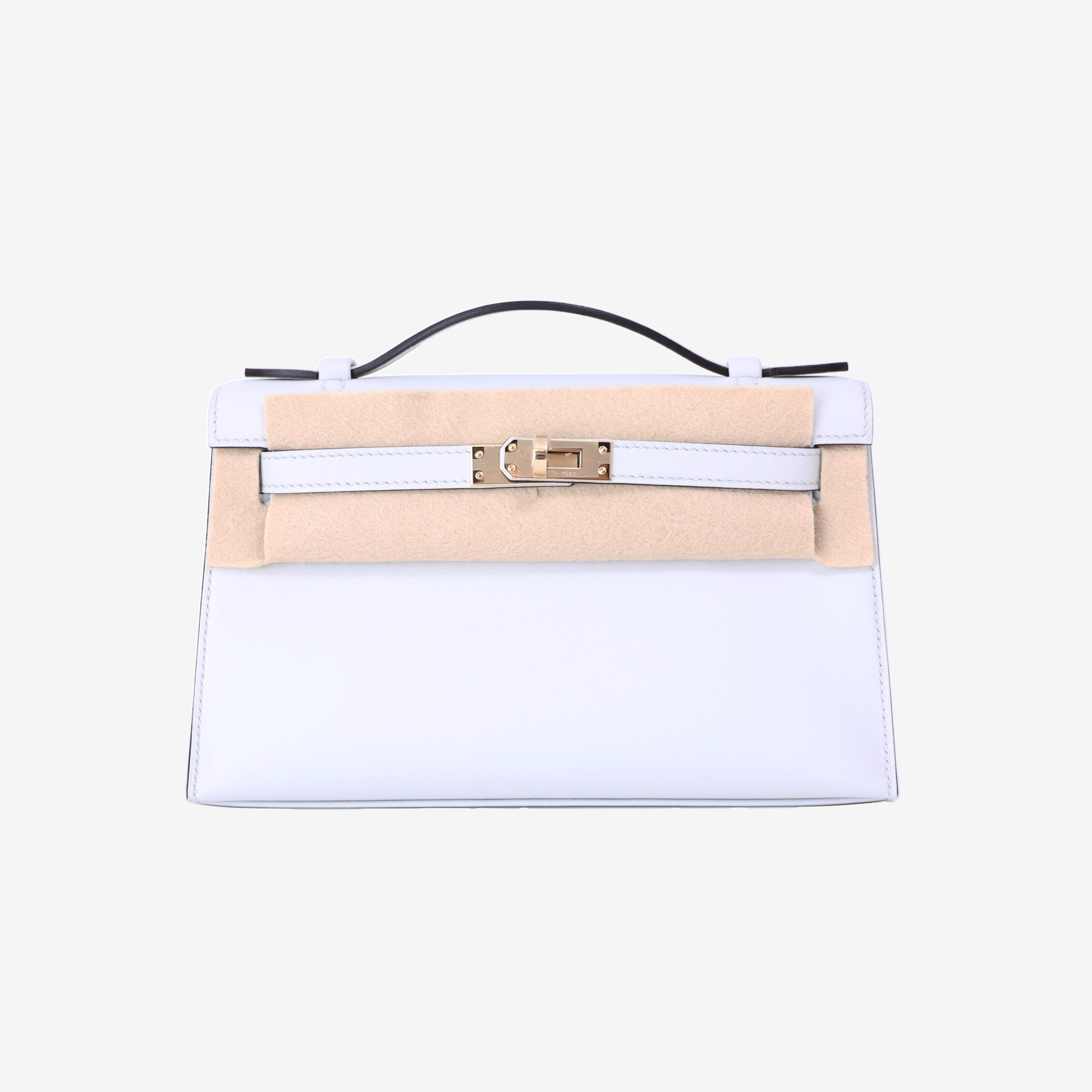 Hermès Kelly Pochette in Gris Platine Swift with Gold Hardware front view