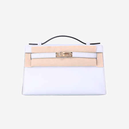 Hermès Kelly Pochette in Gris Platine Swift with Gold Hardware front view