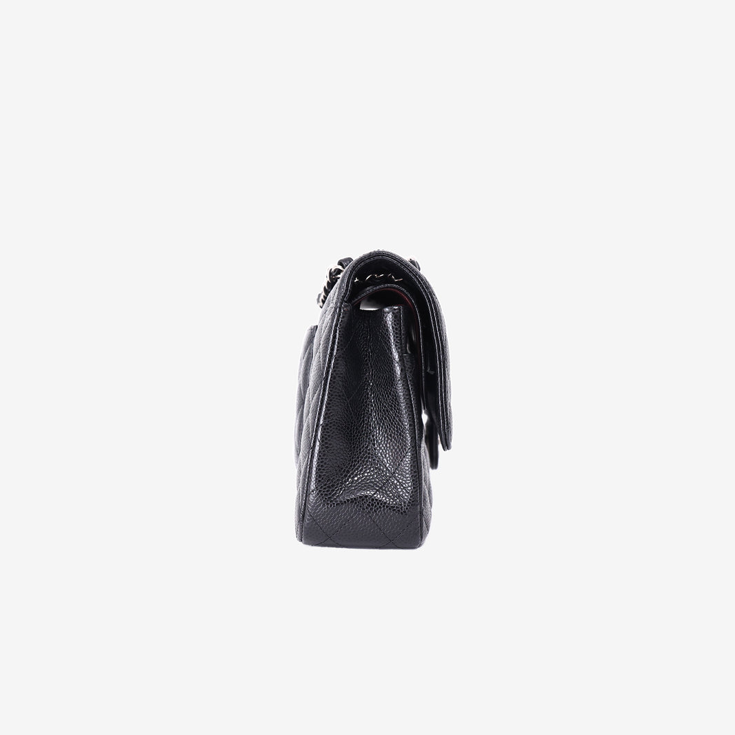 Chanel Medium Classic Flap Bag in Black Caviar Leather with Silver Hardware