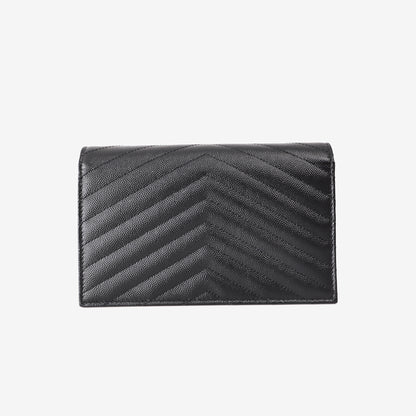 Saint Laurent Matelassé Envelope Wallet in Black Quilted Leather with Tonal Black Hardware