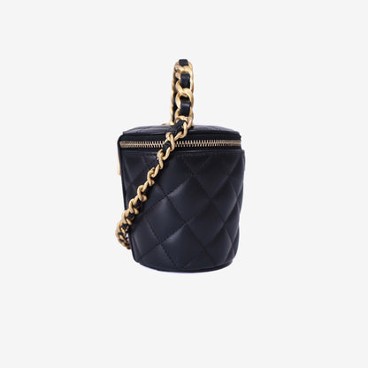 Chanel Bucket Bag in Black Calfskin Leather with Gold Hardware side view