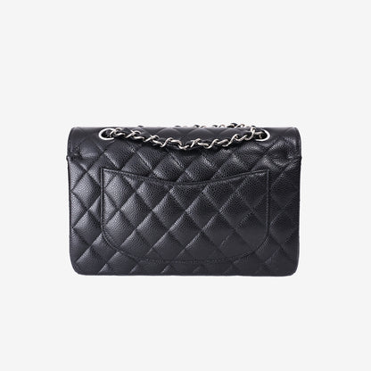 Chanel Small Classic Flap Bag in Black Caviar Leather with Silver Hardware