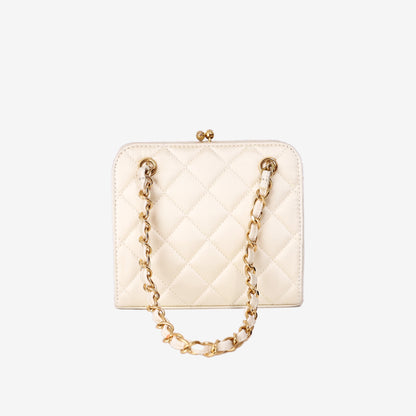 Chanel Quilted Clutch in Beige Satin with Gold Hardware