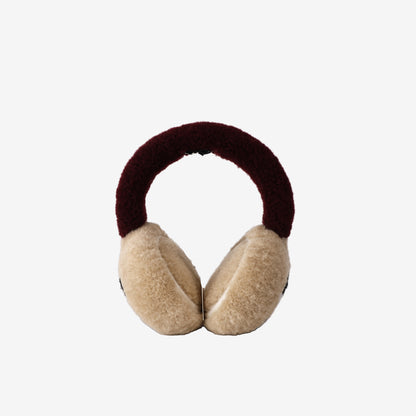 Chanel Coco Neige 26N CC Logo Earmuffs in Beige/Burgundy Lamb Shearling