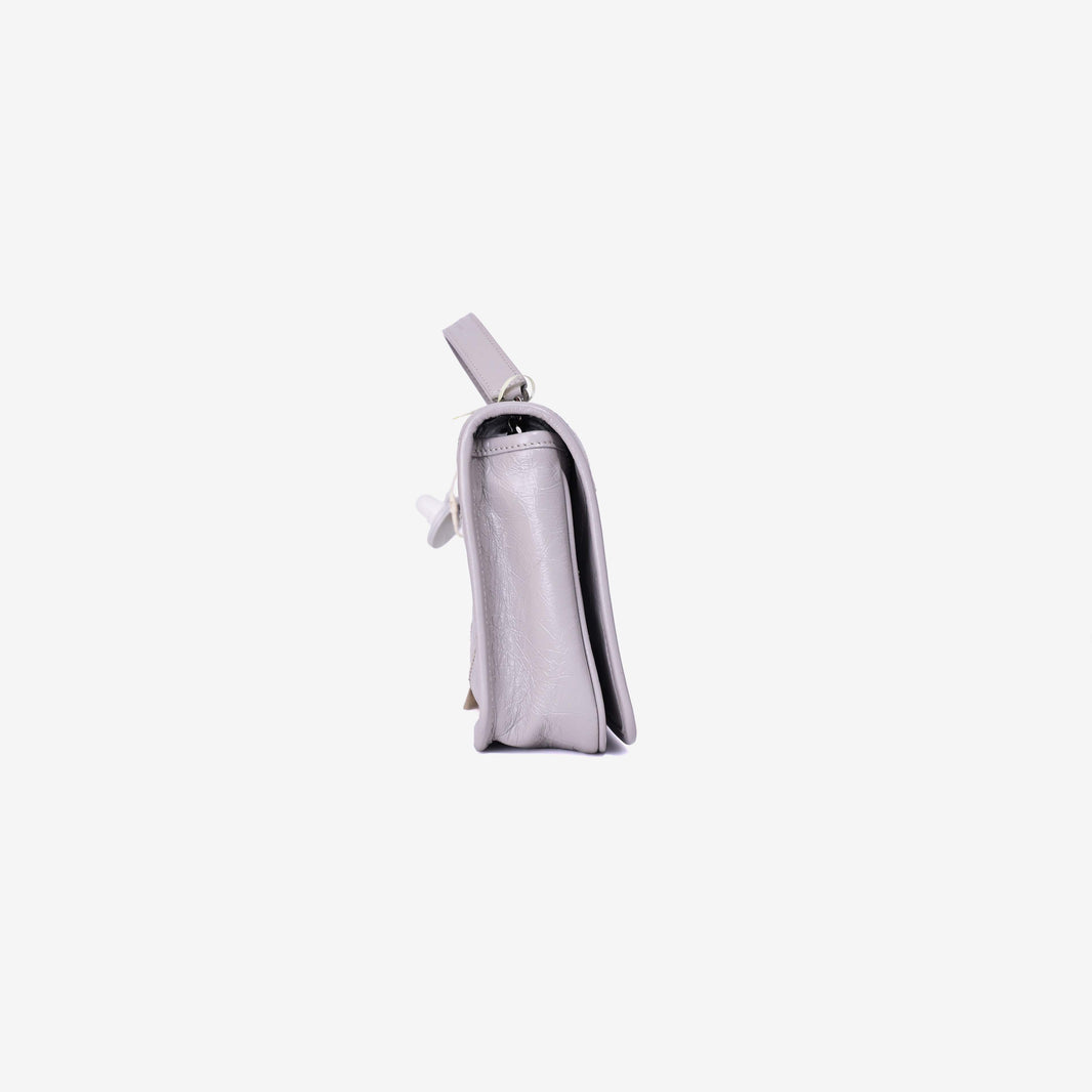 Saint Laurent Mini Niki Chain Shoulder Bag in Grey Calfskin Leather