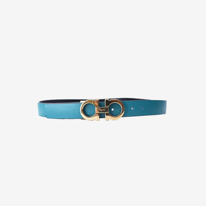 Salvatore Ferragamo Gancini Reversible Belt in Turquoise Blue Calfskin Leather