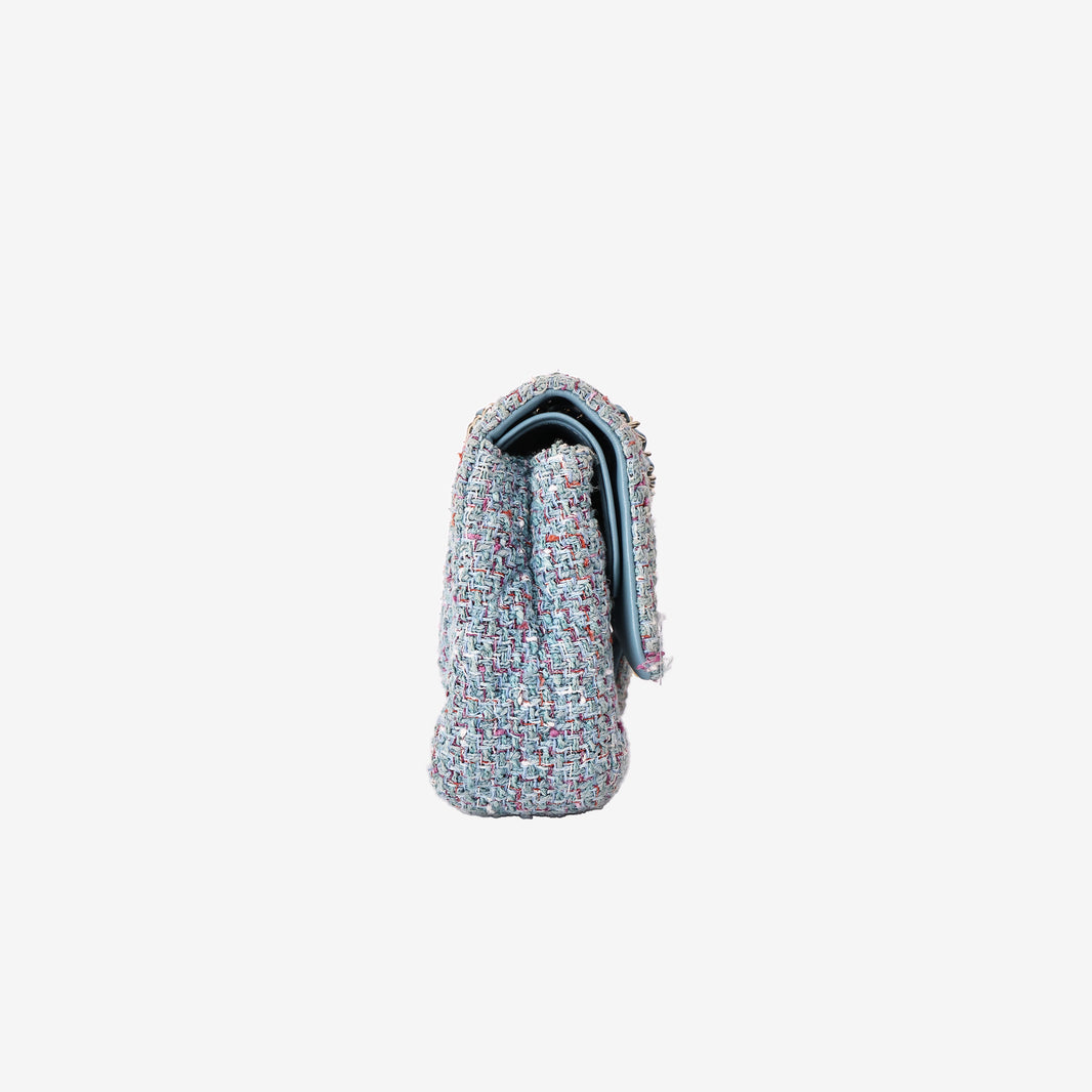 Chanel Classic Medium Double Flap Bag in Blue Tweed with Gold Hardware